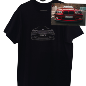 T-shirt z haftem outline samochodu ze zdjęcia